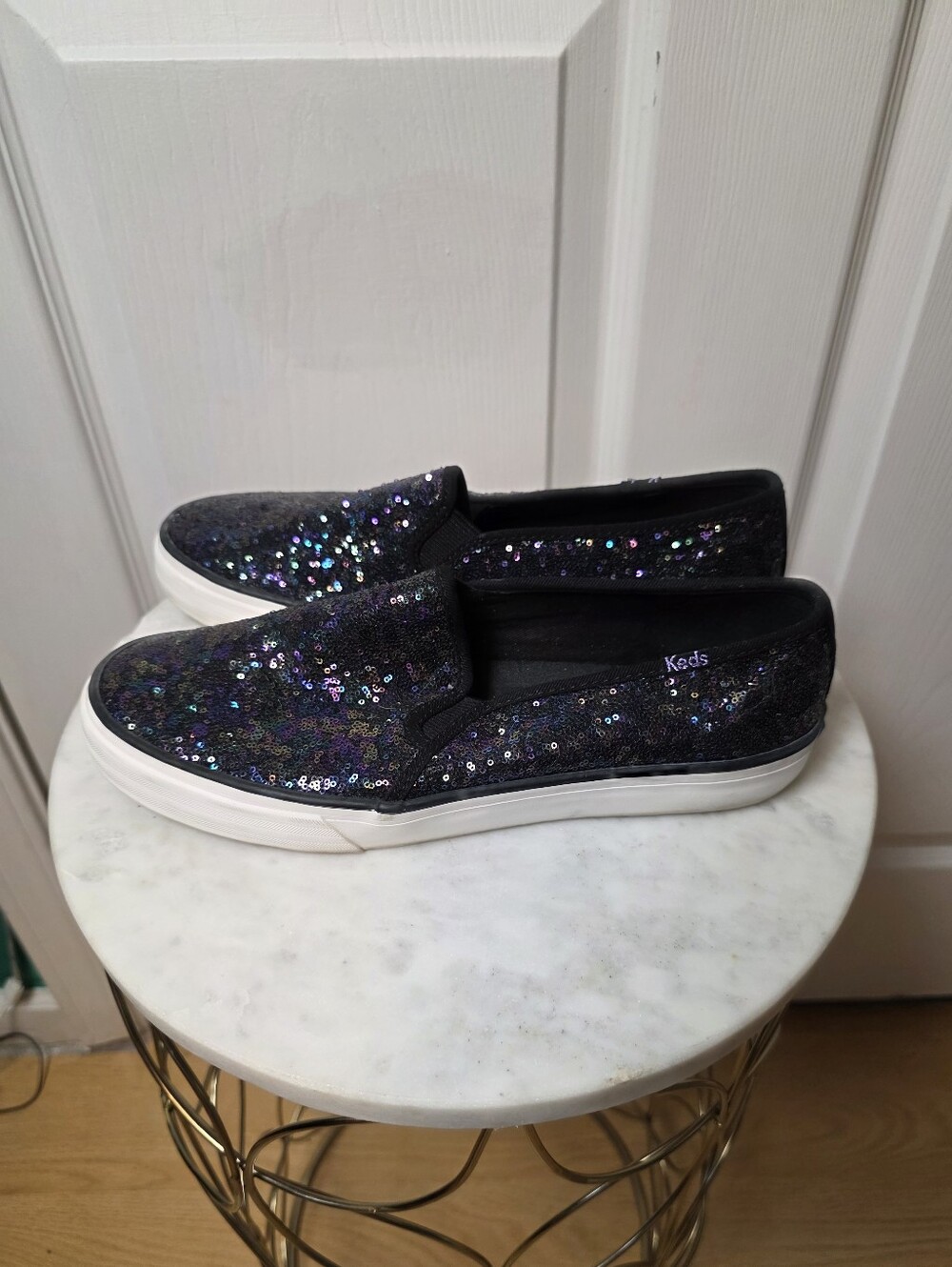 Keds Black Iridescent Sequin Slip On Sneakers Size 8